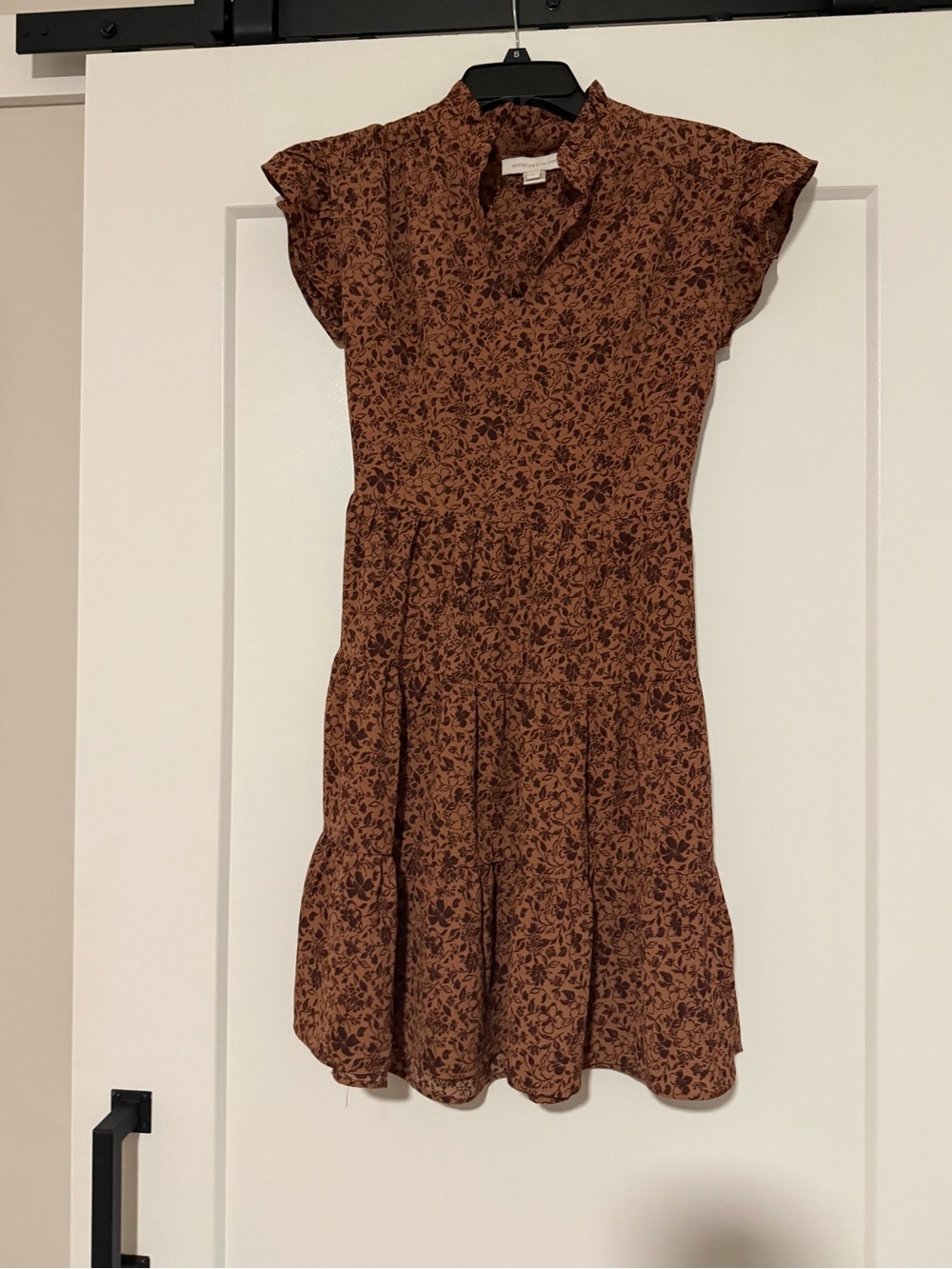 Monteau Women’s Brown Floral Tiered Ruffle Mini Dress Size Small - Picture 2 of 4